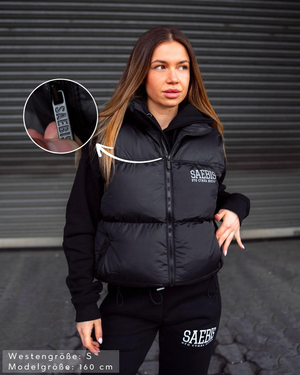 Lifestyle Damen Oversized Weste gefüttert, mit Reißverschluss schwarz by SAEBIS®