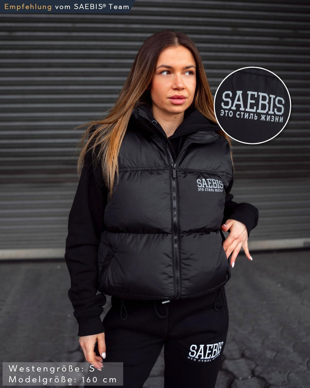 Lifestyle Damen Oversized Weste gefüttert, mit Reißverschluss schwarz by SAEBIS®
