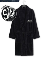 Lifestyle Bademantel schwarz mit Stickerei für Herren & Damen by SAEBIS® + 5er SET GRATIS SOCKEN