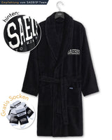 Lifestyle Bademantel schwarz mit Stickerei für Herren & Damen by SAEBIS® + 5er SET GRATIS SOCKEN