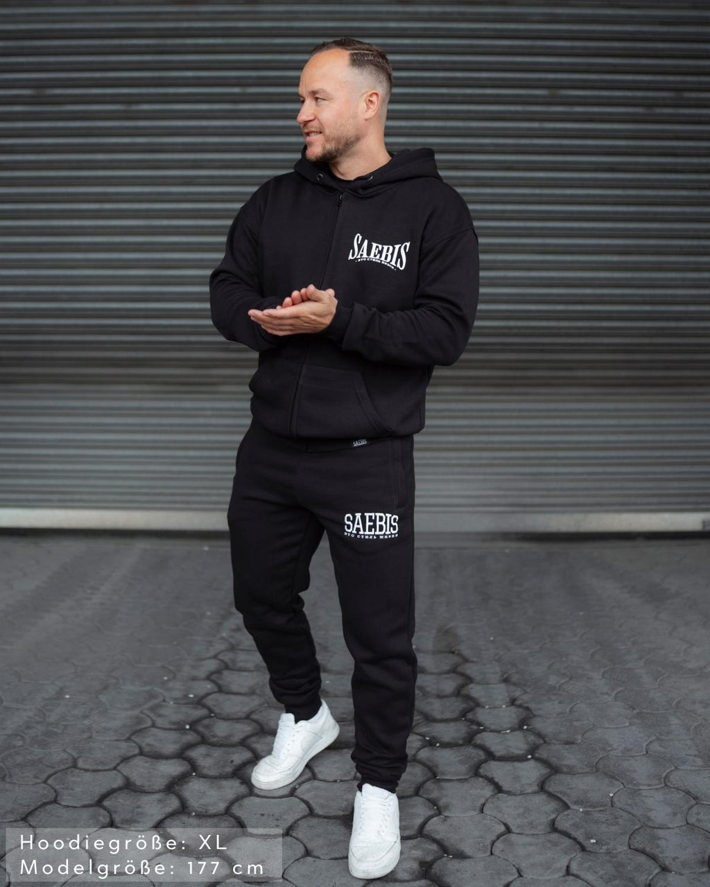SAEBIS® 2.0 Herren Zip Hoodie schwarz mit Reißverschluss
