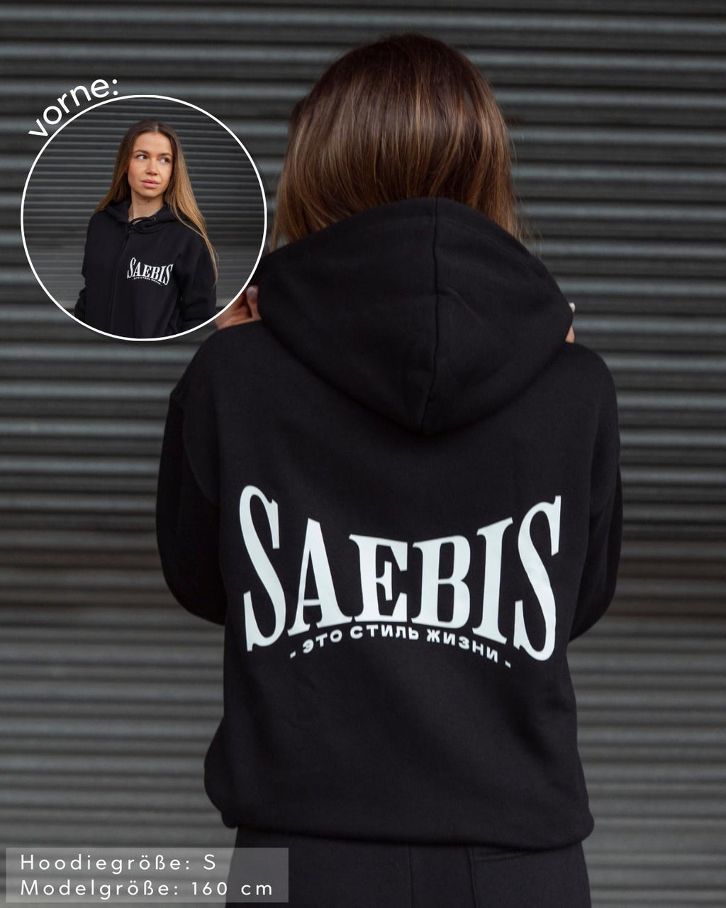 SAEBIS® 2.0 Damen Oversized Zip Hoodie schwarz mit Reißverschluss
