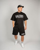 SAEBIS® Lifestyle Outfit-Set Oversized T-Shirt & Shorts schwarz mit Stickerei