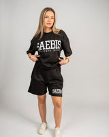 SAEBIS® Lifestyle Outfit-Set Oversized T-Shirt & Shorts schwarz mit Stickerei