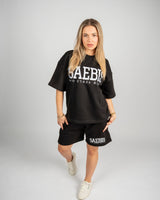 SAEBIS® Lifestyle Outfit-Set Oversized T-Shirt & Shorts schwarz mit Stickerei
