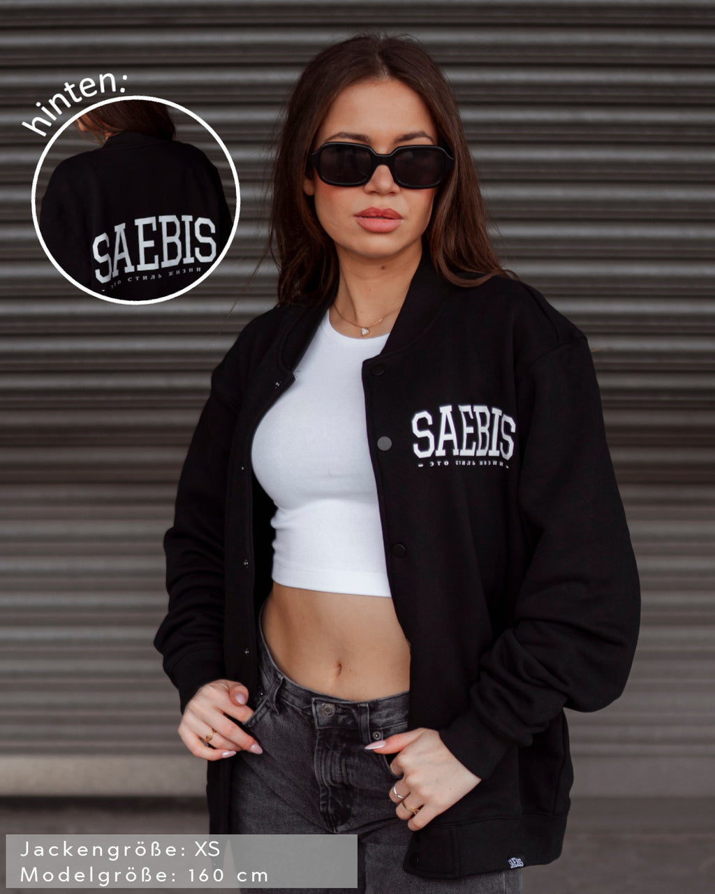 Lifestyle Damen Oversized College Jacke schwarz by SAEBIS®