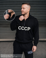 CCCP Herren Oberteil schwarz mit Stickerei & Reißverschluss am Kragen by SAEBIS®