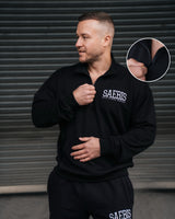 Lifestyle Herren Oberteil schwarz mit Stickerei & Reißverschluss am Kragen by SAEBIS®