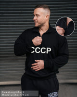 CCCP Herren Oberteil schwarz mit Stickerei & Reißverschluss am Kragen by SAEBIS®