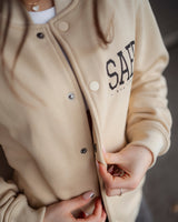 Lifestyle Damen Oversized College Jacke cremefarben by SAEBIS®