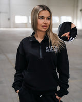 Lifestyle Damen Oversized Oberteil schwarz mit Stickerei & Reißverschluss am Kragen by SAEBIS®