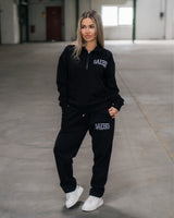 Lifestyle Damen Oversized Oberteil schwarz mit Stickerei & Reißverschluss am Kragen by SAEBIS®