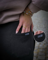 Lifestyle Damen Jogginghose schwarz mit Stickerei & geradem Bein by SAEBIS®