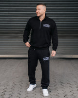 Lifestyle Herren Oberteil schwarz mit Stickerei & Reißverschluss am Kragen by SAEBIS®