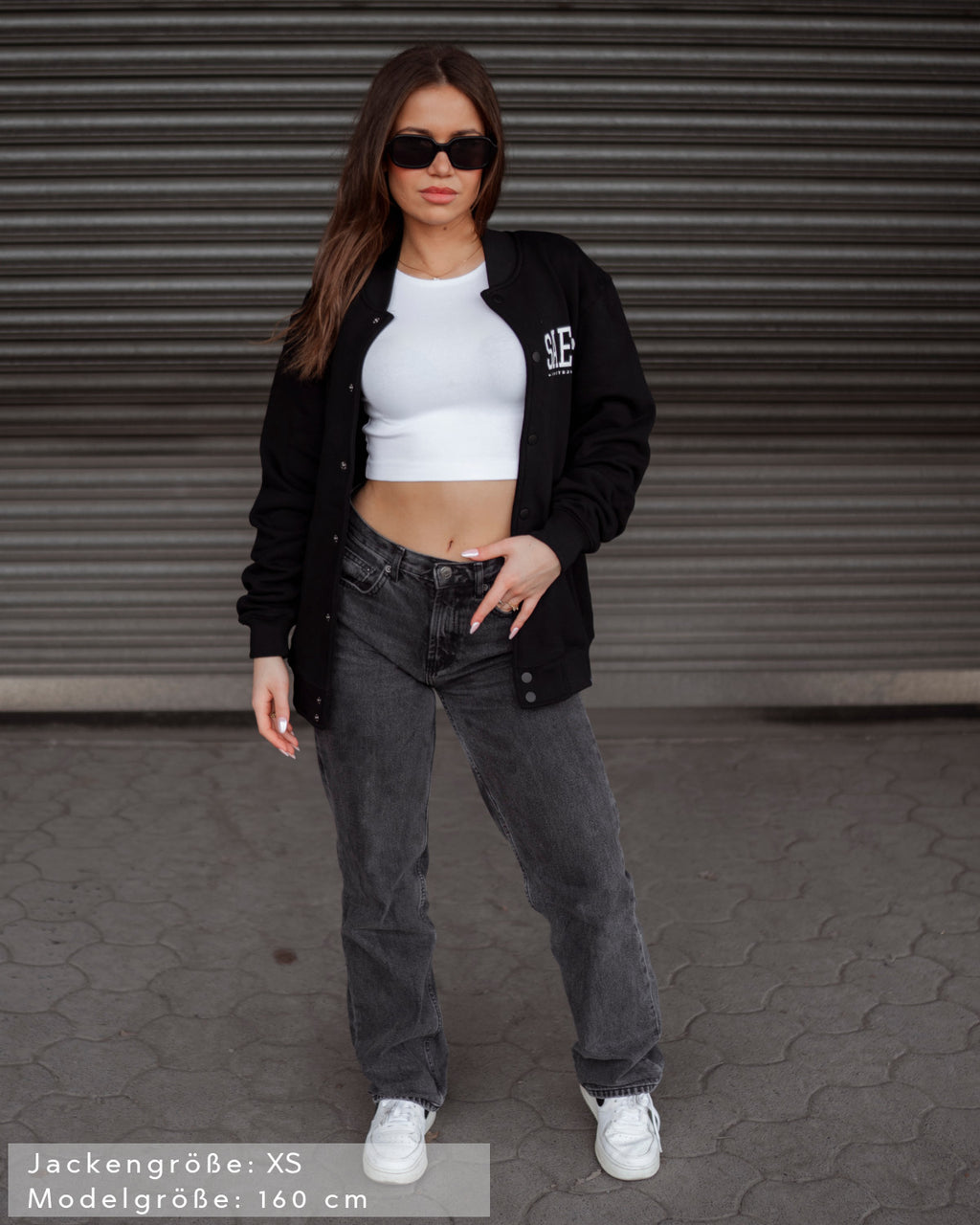 Lifestyle Damen Oversized College Jacke schwarz by SAEBIS®