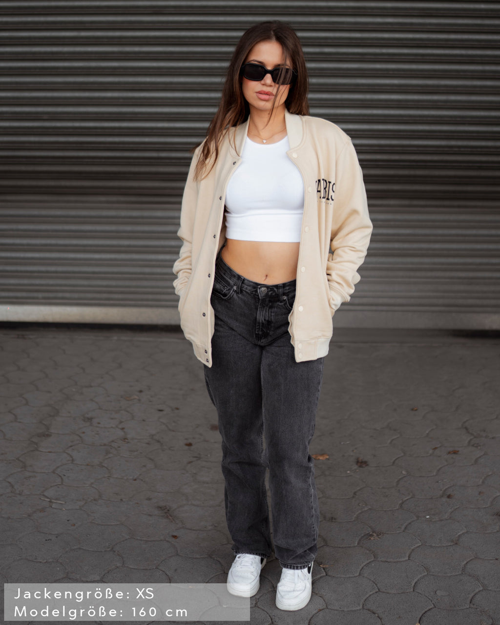 Lifestyle Damen Oversized College Jacke cremefarben by SAEBIS®