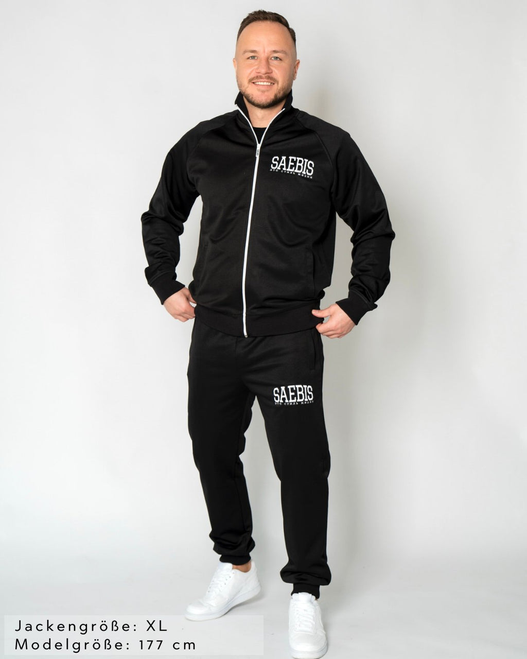 SAEBIS® SPORTS Herren Trainingsjacke schwarz mit Stickerei