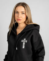 KREST Damen Oversized Zip Hoodie schwarz mit Reißverschluss by SAEBIS®