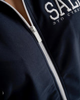 SAEBIS® SPORTS Damen Oversized Trainingsjacke navyblau mit Stickerei