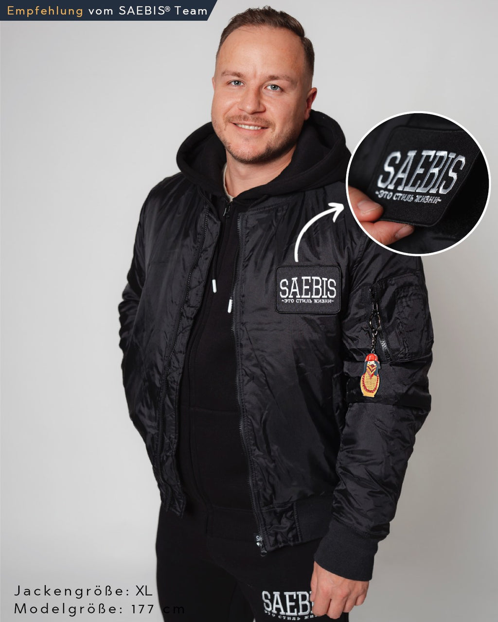 Lifestyle Herren Bomber Jacke gefüttert, mit Reißverschluss schwarz by SAEBIS®