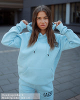 Lifestyle Damen Oversized Hoodie babyblau mit Stickerei by SAEBIS®