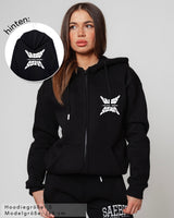 Бабочка - Damen Oversized Zip Hoodie schwarz mit Reißverschluss by SAEBIS®