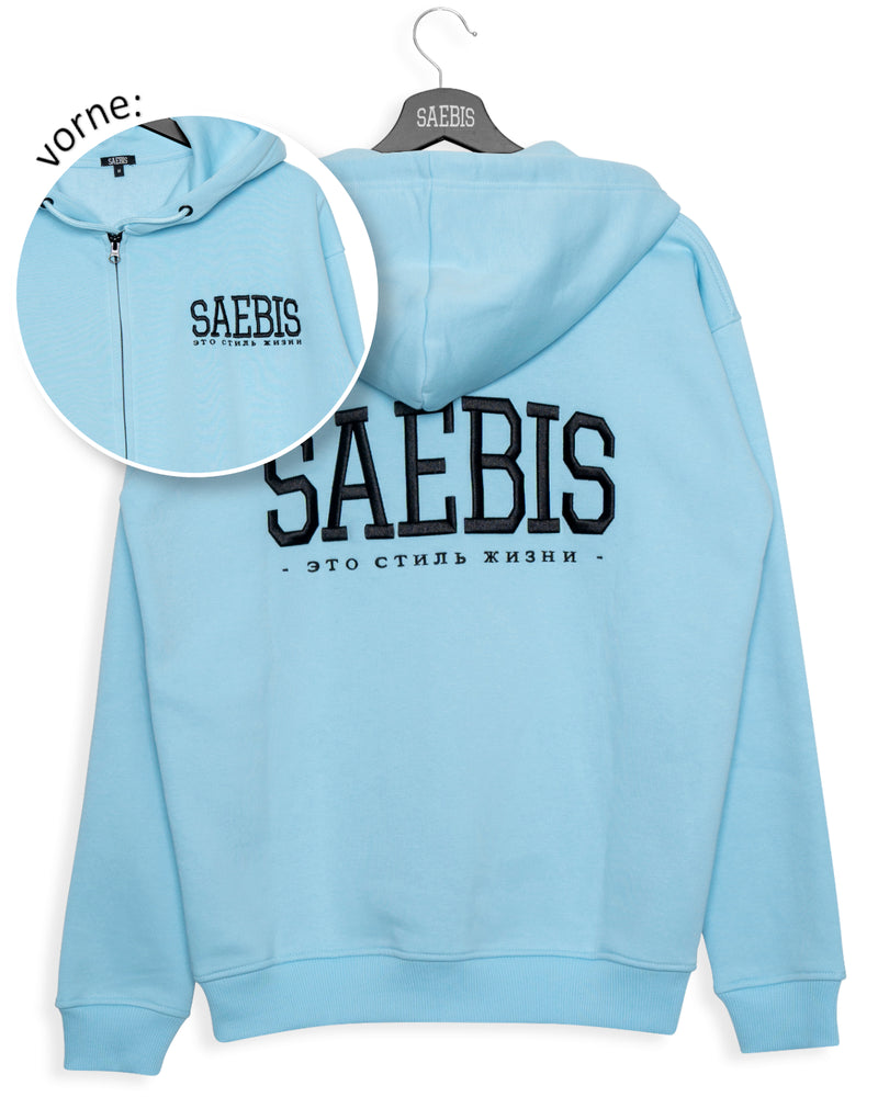 Lifestyle Damen Oversized Zip Hoodie babyblau mit Stickerei by SAEBIS®