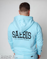 Lifestyle Herren Zip Hoodie babyblau mit Stickerei by SAEBIS®