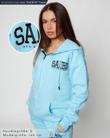 Lifestyle Damen Oversized Zip Hoodie babyblau mit Stickerei by SAEBIS®