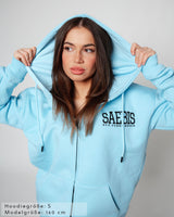 Lifestyle Damen Oversized Zip Hoodie babyblau mit Stickerei by SAEBIS®