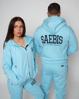 Lifestyle Damen Oversized Zip Hoodie babyblau mit Stickerei by SAEBIS®