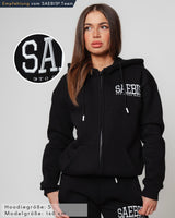 Lifestyle Damen Oversized Zip Hoodie schwarz mit Stickerei by SAEBIS®