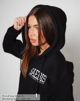 Lifestyle Damen Oversized Zip Hoodie schwarz mit Stickerei by SAEBIS®