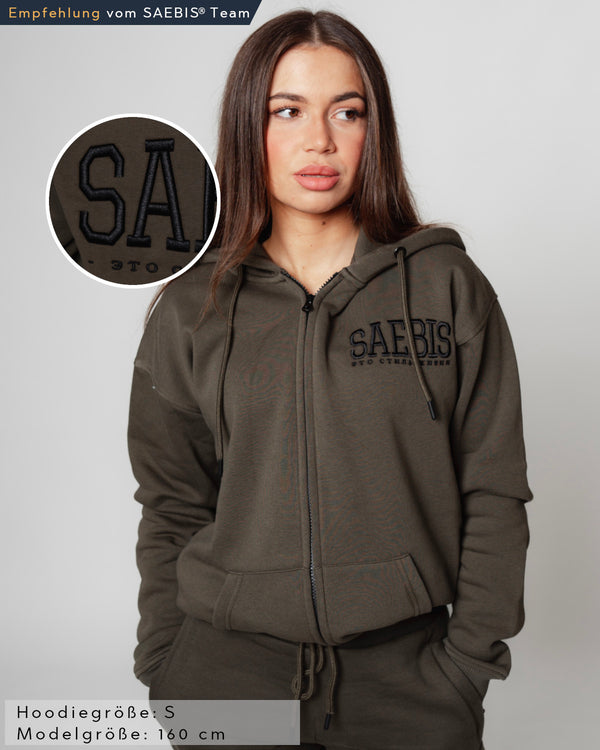 Lifestyle Damen Oversized Zip Hoodie khaki mit Stickerei by SAEBIS®