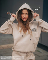 Lifestyle Damen Oversized Hoodie beige mit Stickerei by SAEBIS®