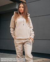 Lifestyle Damen Oversized Hoodie beige mit Stickerei by SAEBIS®