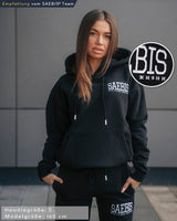 Lifestyle Damen Oversized Hoodie schwarz mit Stickerei by SAEBIS®