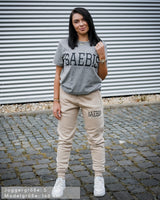 Lifestyle Damen Jogginghose beige mit Stickerei by SAEBIS®