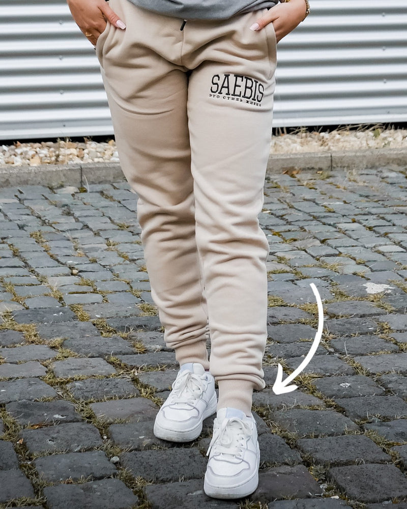Lifestyle Damen Jogginghose beige mit Stickerei by SAEBIS®