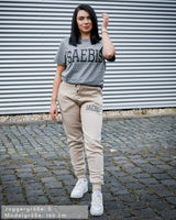Lifestyle Damen Jogginghose beige mit Stickerei by SAEBIS®