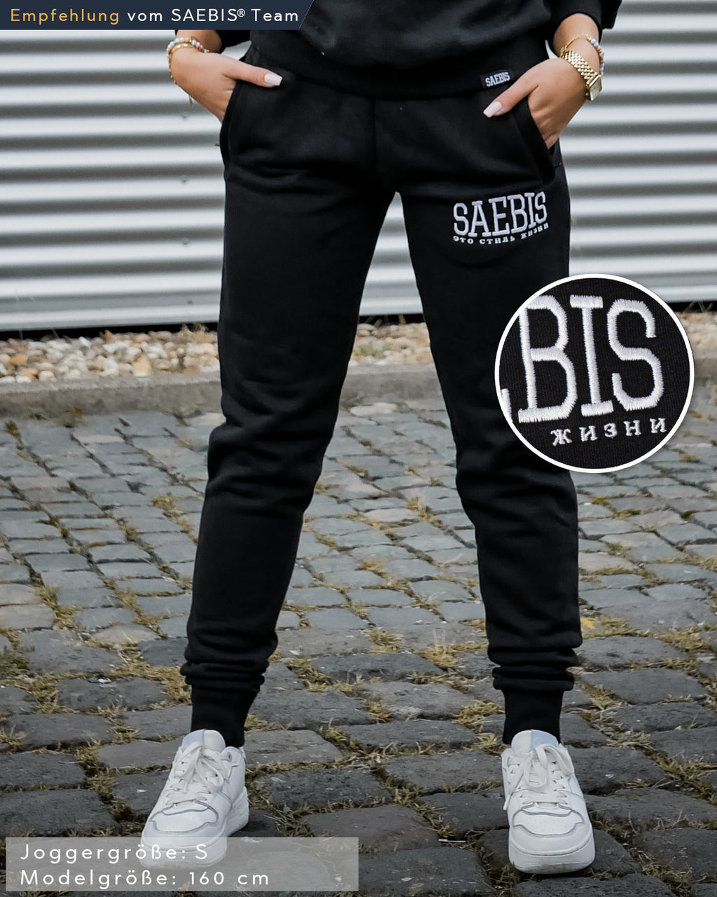 Lifestyle Damen Jogginghose schwarz mit Stickerei by SAEBIS®