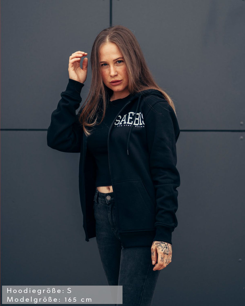 Lifestyle Damen Oversized Zip Hoodie mit Reißverschluss schwarz by SAEBIS®