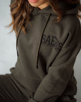 Lifestyle Damen Oversized Hoodie khaki mit Stickerei by SAEBIS®