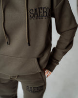 Lifestyle Damen Oversized Hoodie khaki mit Stickerei by SAEBIS®