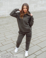 Lifestyle Damen Oversized Hoodie khaki mit Stickerei by SAEBIS®