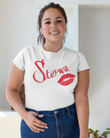 STERWA Red Lips Damen T-Shirt tailliert weiß by SAEBIS®
