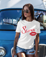 STERWA Red Lips Damen T-Shirt tailliert weiß by SAEBIS®
