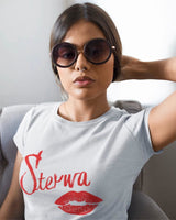 STERWA Red Lips Damen T-Shirt tailliert weiß by SAEBIS®