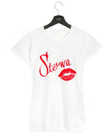 STERWA Red Lips Damen T-Shirt tailliert weiß by SAEBIS®