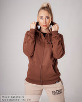 Lifestyle Damen Oversized Zip Hoodie mit Reißverschluss Bären-braun by SAEBIS®